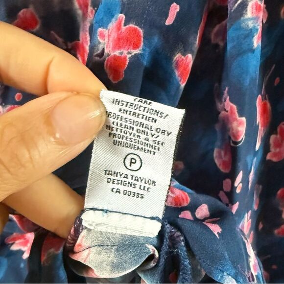 Tanya Taylor Heather Printed Silk w/ Cinch Waist in Storm Blue Top 4 NWOT - Picture 5 of 12